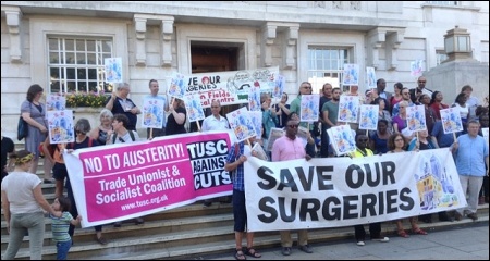 July 2014. The East London Save Our Surgeries campaign lobby Hackney council, supported by the local TUSC branch